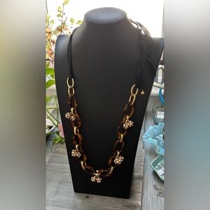 J Crew Statement Necklace or Belt Faux Tortoise Lucite Rhinestone Links 18"